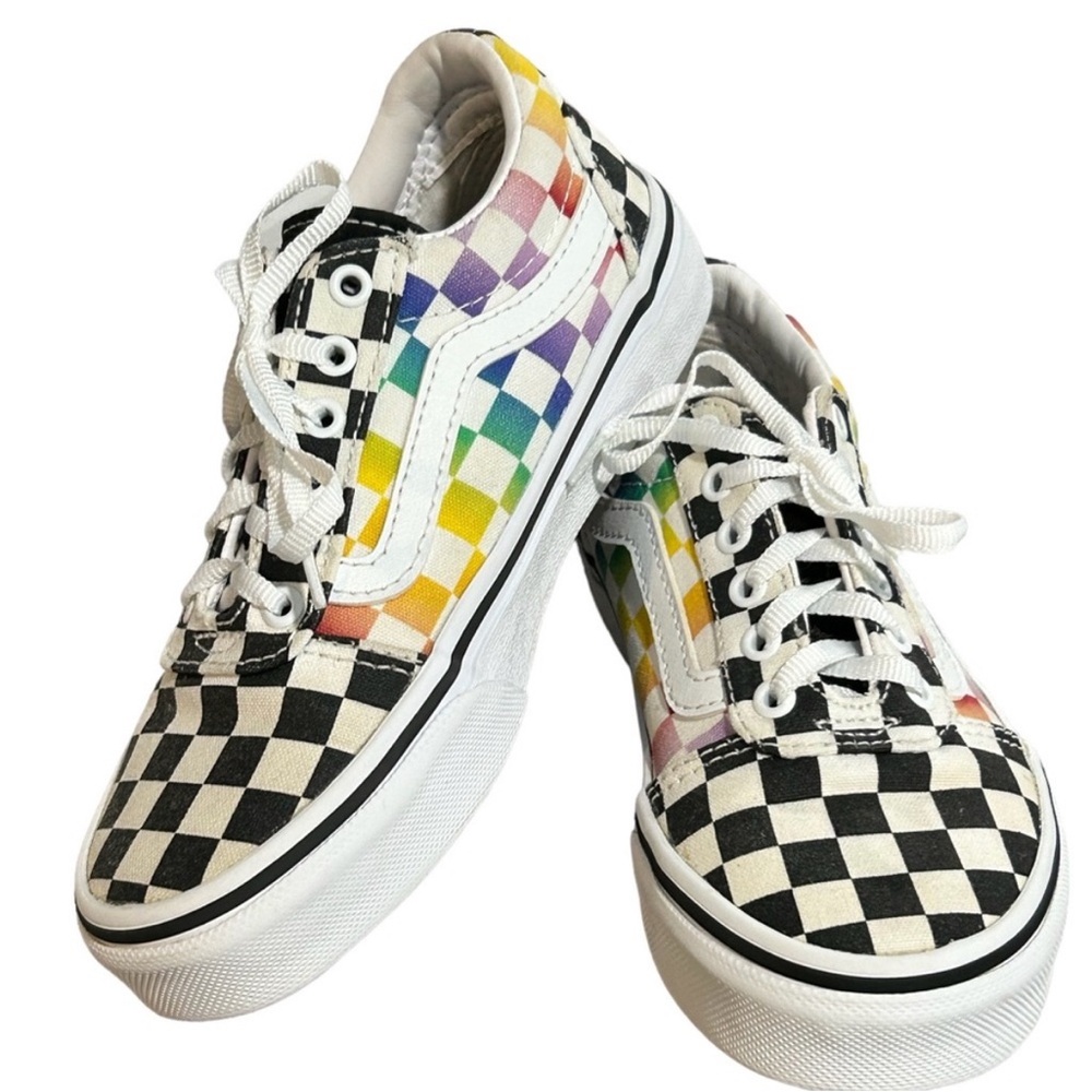 Vans Missy Lace Up Rainbow Checkered Print Skateboard Shoes Size 12